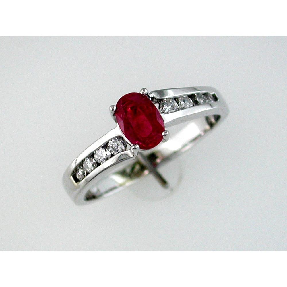 Royal 14K White Gold Ruby & Diamond Ring - 0.45 Carat Ruby, 0.24 Carat Diamond Total