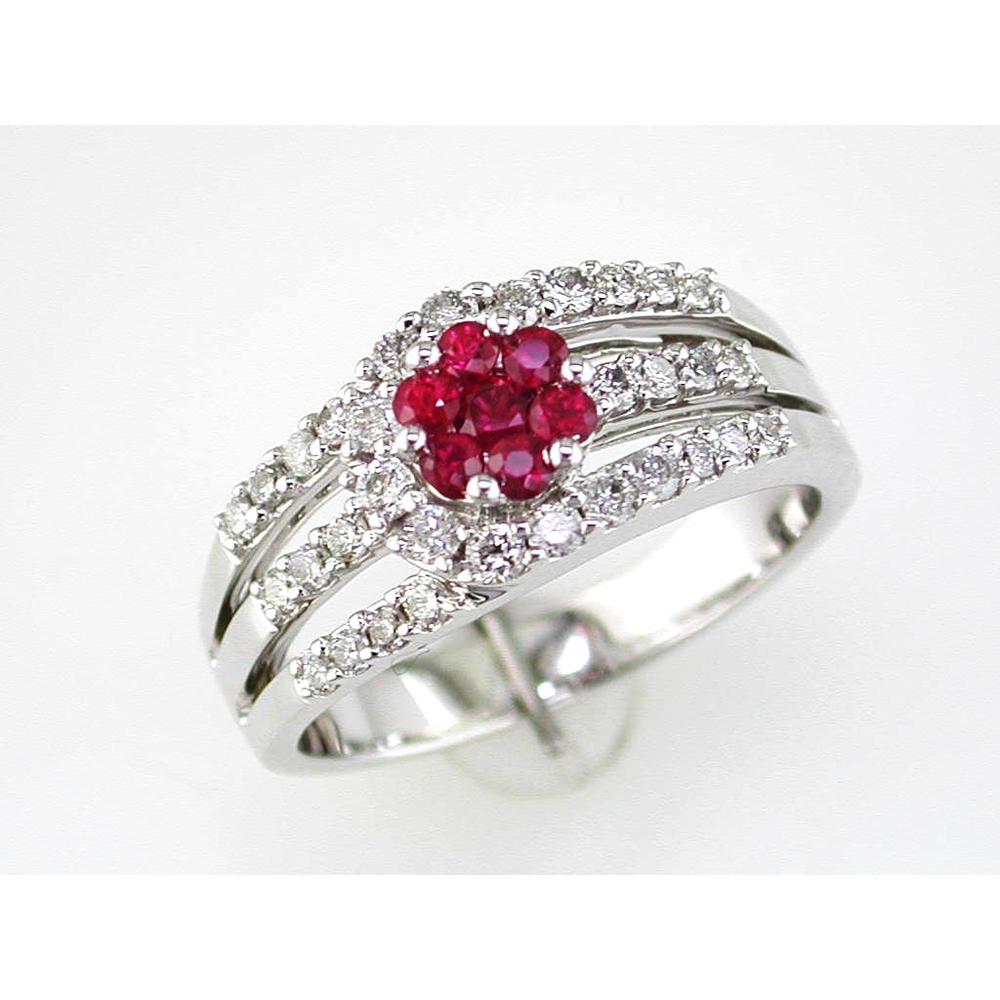 Royal 14K White Gold Ruby & Diamond Ring - 0.50 Carat Ruby, 0.30 Carat Diamond Total