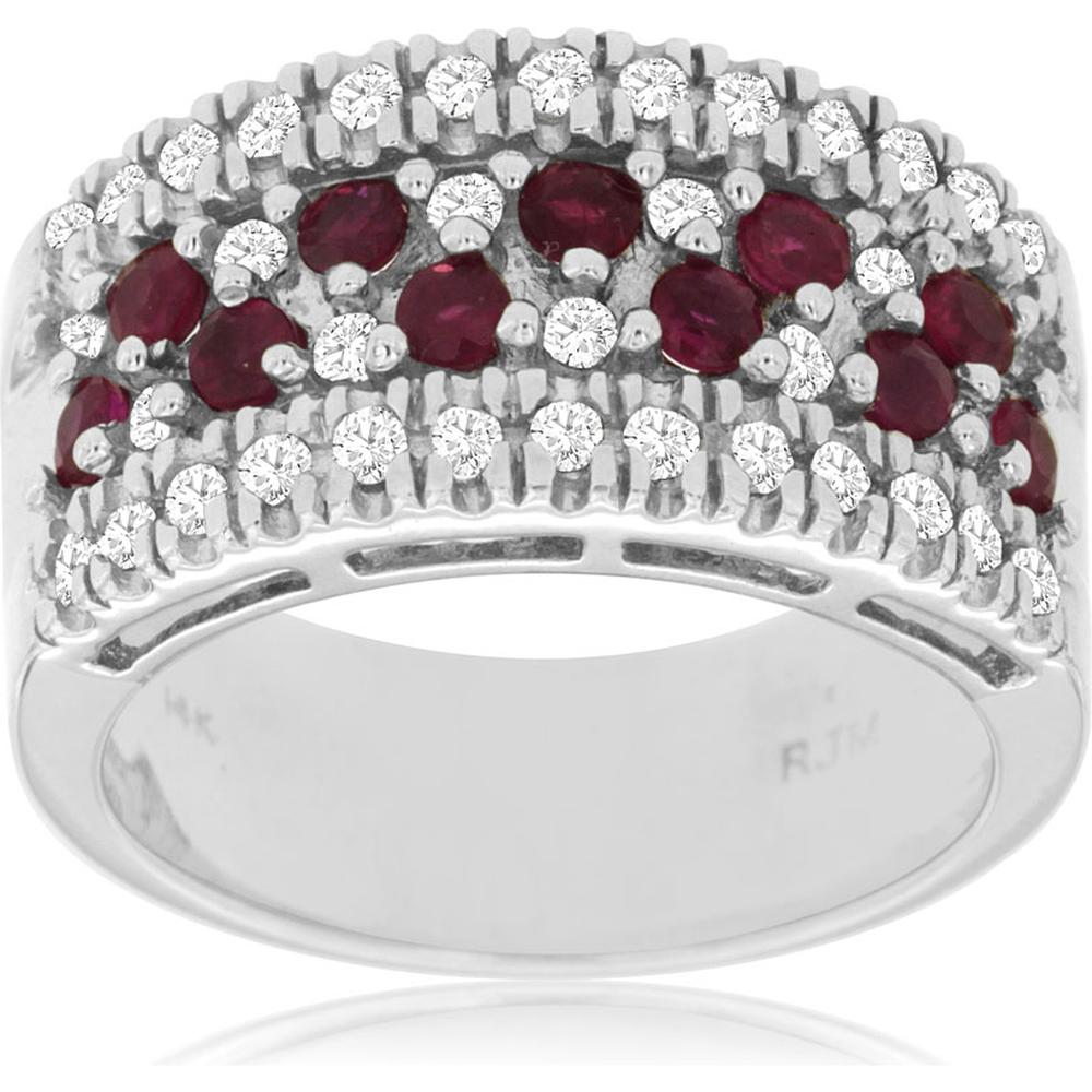 Royal 14K White Gold Ruby and Diamond Ring - 1.15 Carat Total Gem Weight