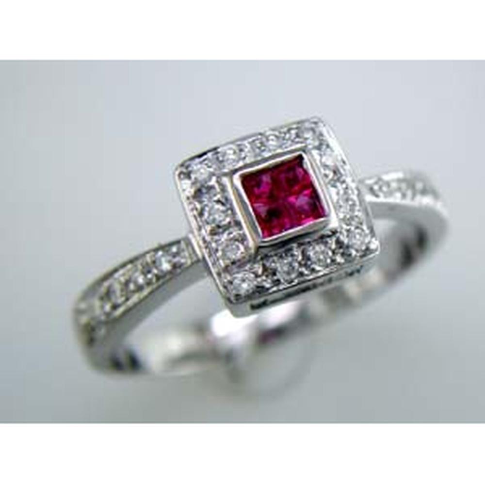 Royal 14K White Gold Ruby & Diamond Ring - Enchanting Princess-Cut Design