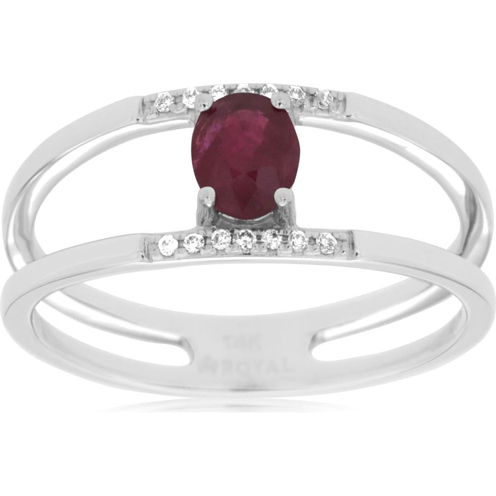 Royal 14K White Gold Ruby & Diamond Ring - Exquisite Oval Cut Jewelry
