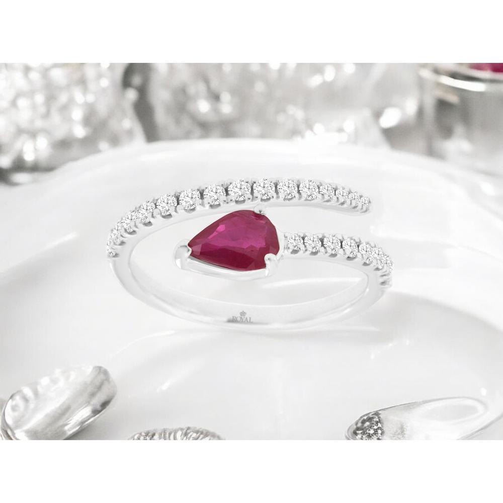 Royal 14K White Gold Ruby & Diamond Ring with Cushion Cut Ruby - 1.17 Carats Total Gem Weight
