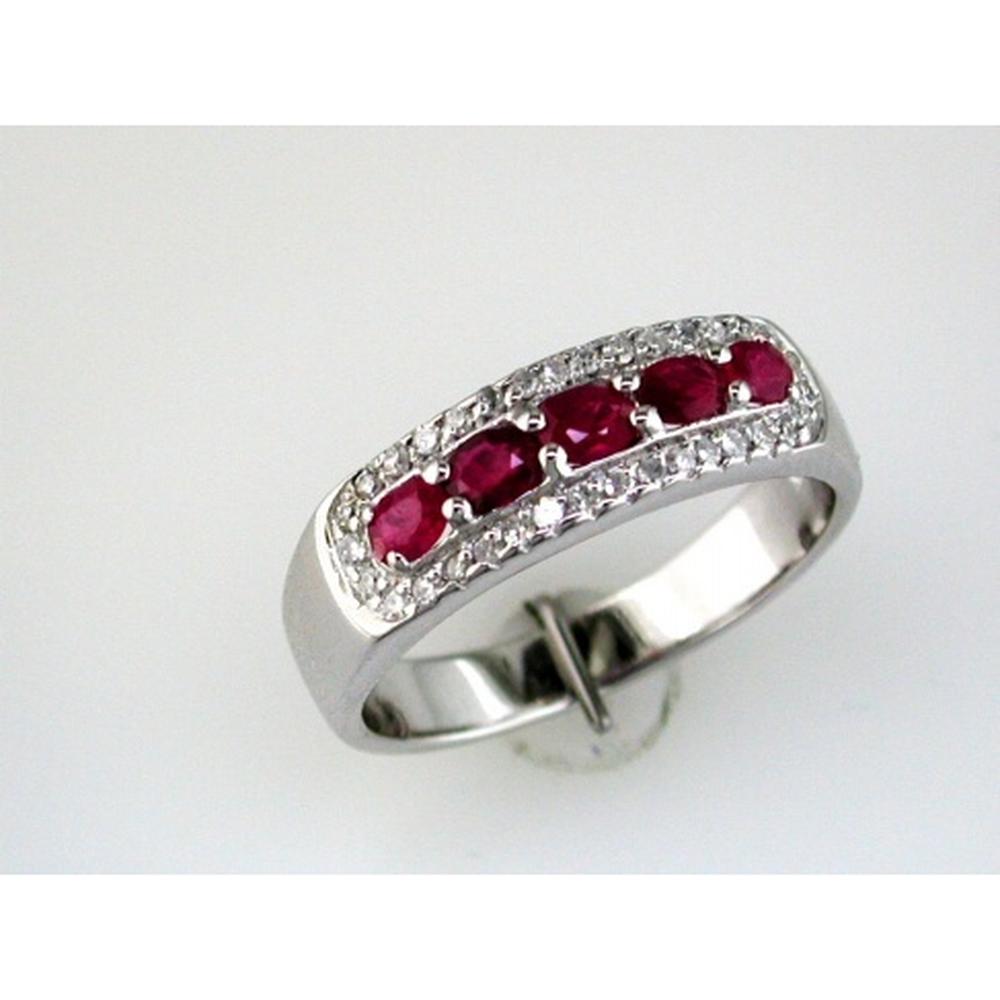 Royal 14K White Gold Ruby & Diamond Ring with Oval Rubies and Round Diamonds - 1.02 Carats Total Gem Weight