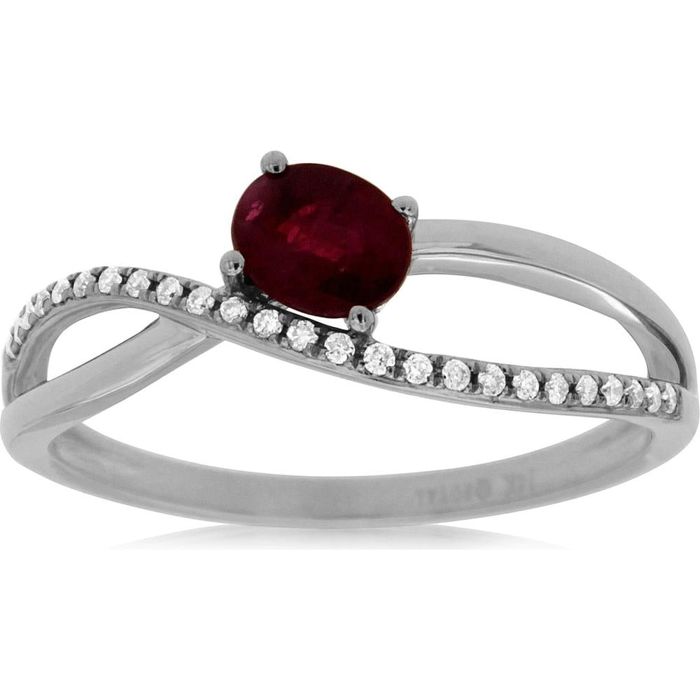 Royal 14K White Gold Ruby & Diamond Ring with Oval Ruby - 0.45 Carats Total Ruby Weight