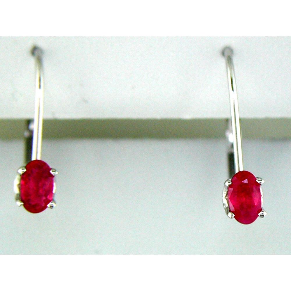 Royal 14K White Gold Ruby Earrings with Oval Cut Rubies - 0.50 Carats Total Ruby Weight