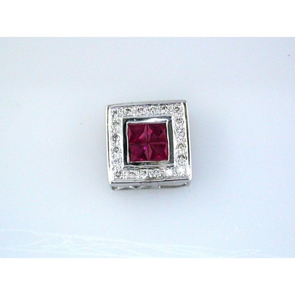 Royal 14K White Gold Ruby Princess Pendant - 0.70 Carat Ruby & 0.12 Carat Diamond Total Weight
