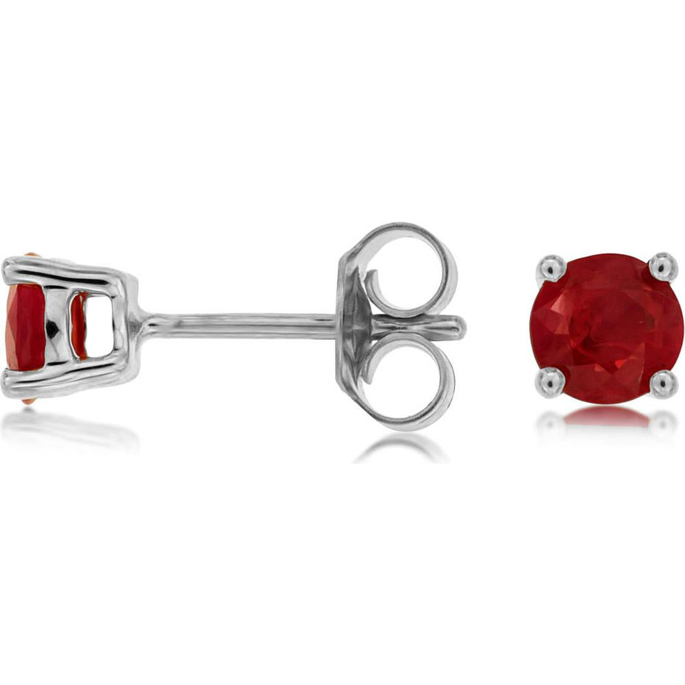 Royal 14K White Gold Ruby Stud Earrings - 1 Carat Total Gem Weight