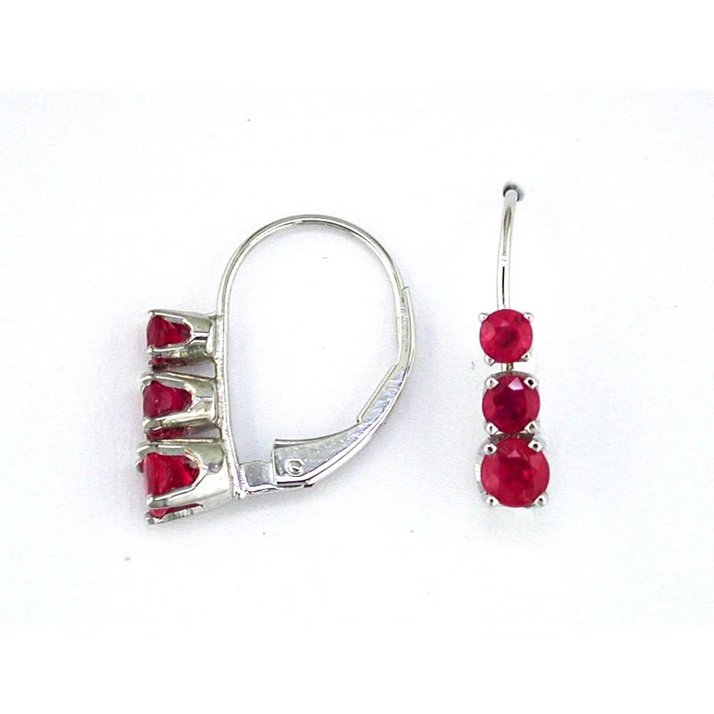 Royal 14K White Gold Ruby Three Stone Earrings - 1.00 Carats Total Ruby Weight