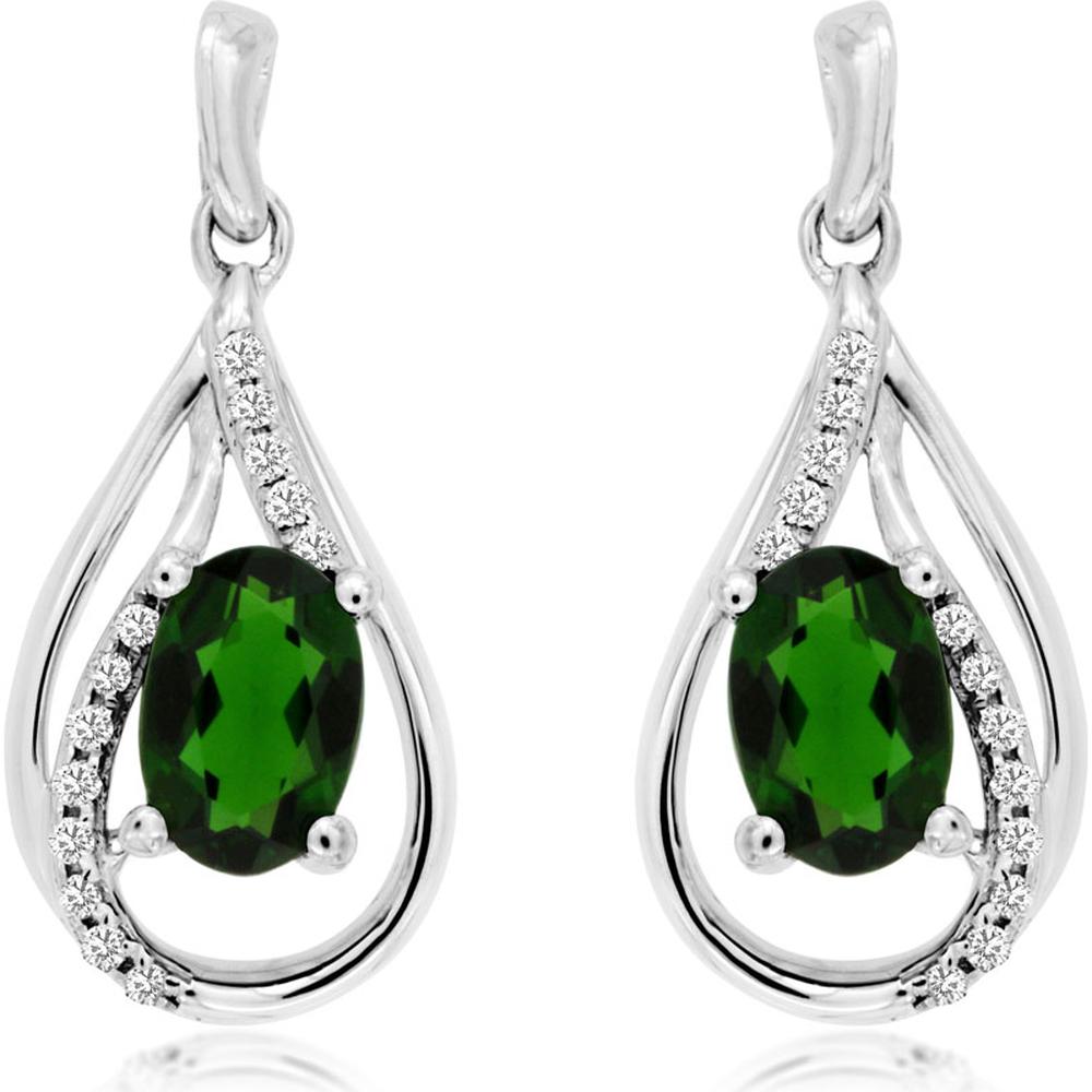 Royal 14K White Gold Russalite & Diamond Earrings - Elegant Oval Studs