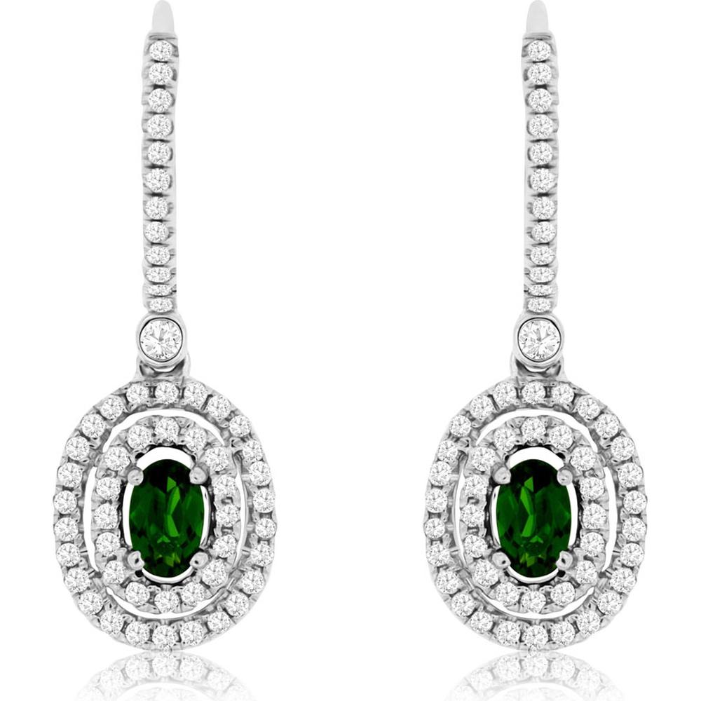 Royal 14K White Gold Russalite and Diamond Halo Earrings - 1.12 Carat Total Gem Weight