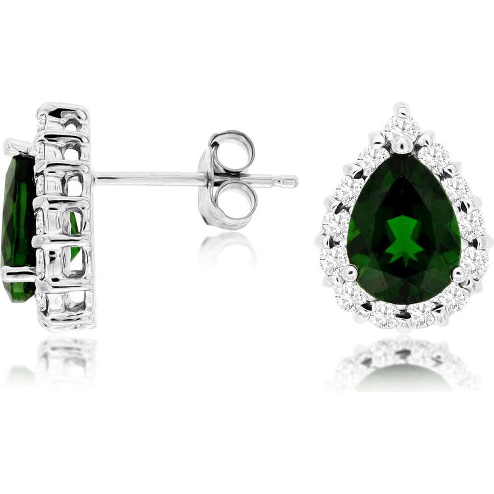 Royal 14K White Gold Russalite & Diamond Halo Pear Shaped Stud Earrings - 2.90 Carat Total Gem Weight