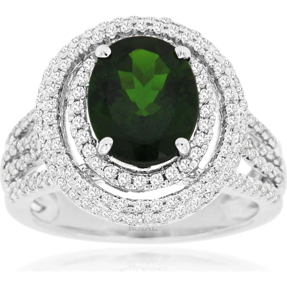 Royal 14K White Gold Russalite & Diamond Halo Ring - 3.22 Carats Total Weight