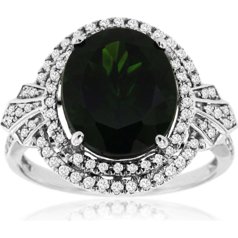 Royal 14K White Gold Russalite & Diamond Halo Ring - 4.25 Carats Russalite & 0.40 Carats Total Diamond Weight