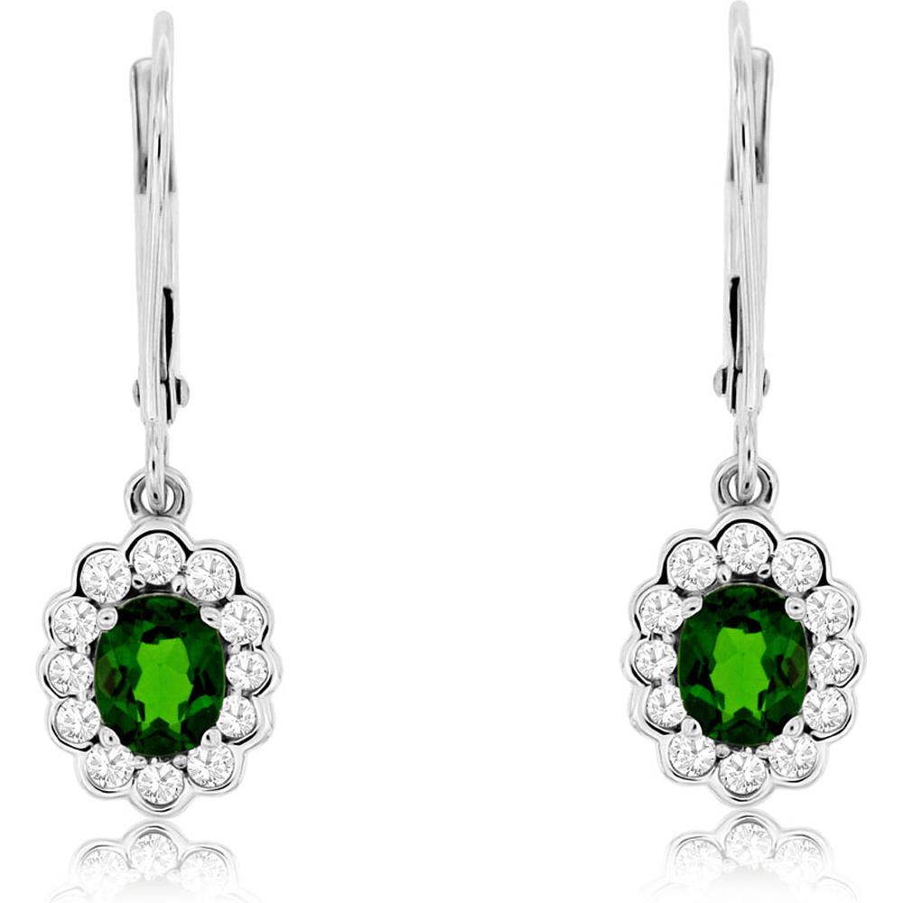 Royal 14K White Gold Russalite and Diamond Oval Earrings - 1.18 Carat Total Gem Weight