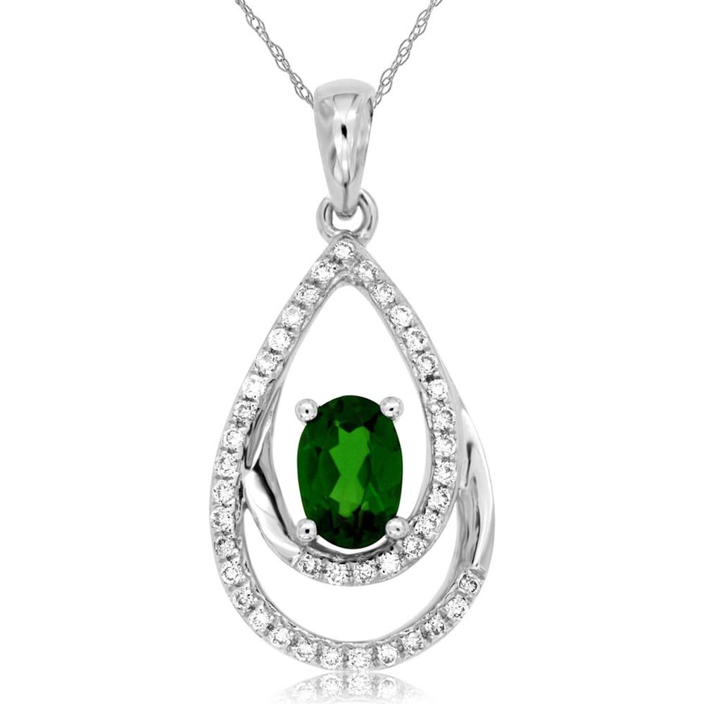 Royal 14K White Gold Russalite & Diamond Pendant with Oval Green Gemstone - 0.45 Carats Russalite, 0.17 Carats Diamond Total Weight