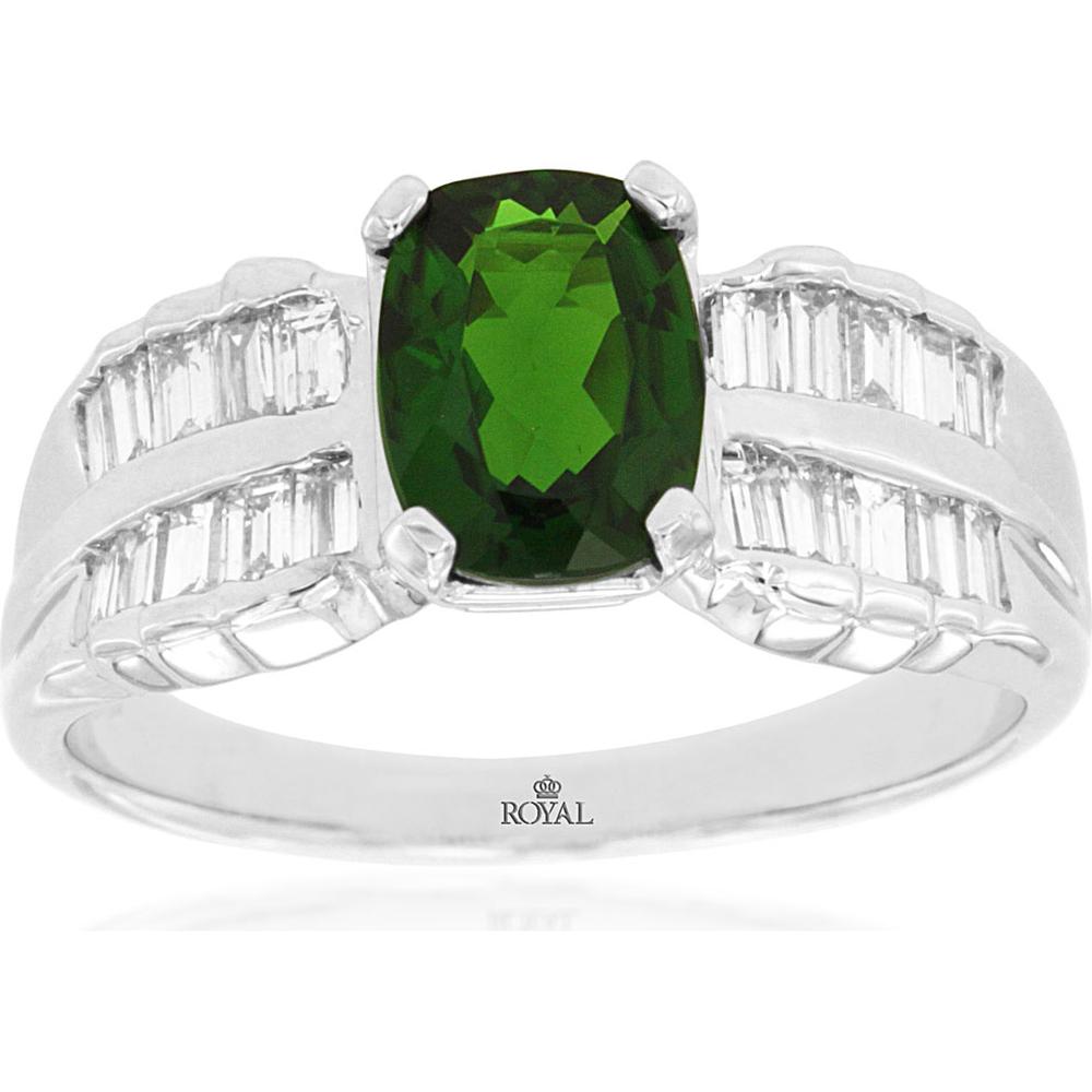 Royal 14K White Gold Russalite & Diamond Ring with Elongated Cushion Cut Russalite - 1.30 Carats Russalite, 0.60 Carats Total Diamond Weight
