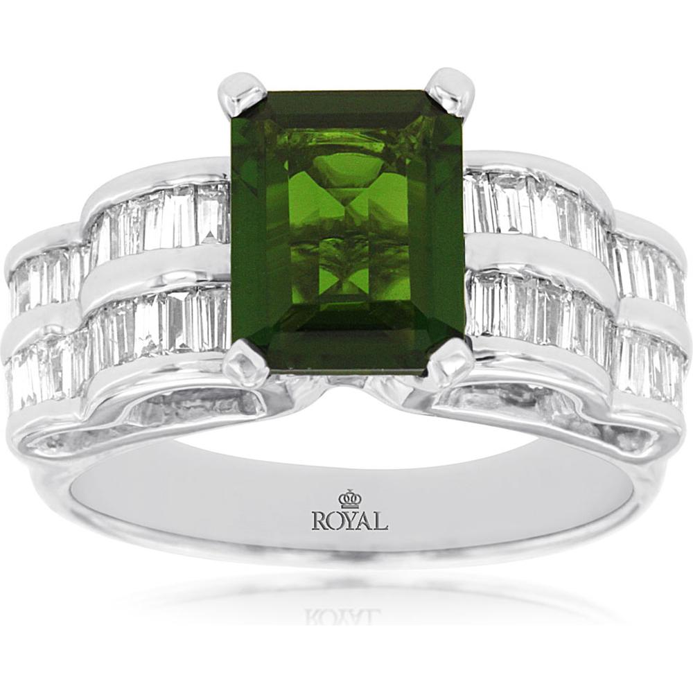 Royal 14K White Gold Russalite & Diamond Ring with Emerald Cut Russalite - 2.50 Carats Total Russalite Weight and 0.96 Carats Total Diamond Weight