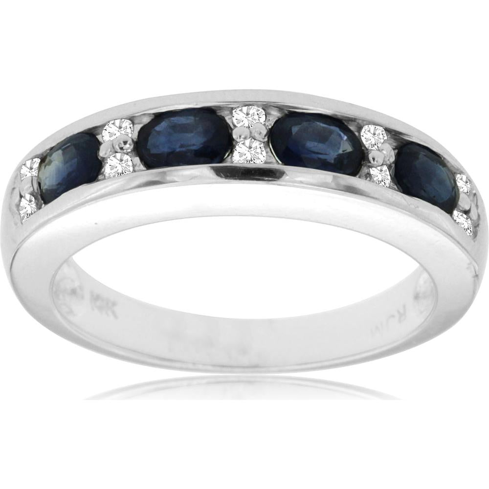 Royal 14K White Gold Sapphire & Diamond Band - 1.00 Carat Sapphire, 0.16 Carat Diamond Total Weight