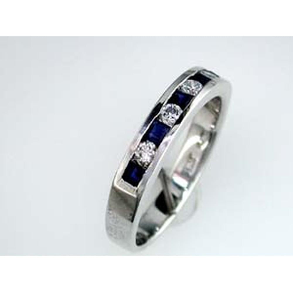 Royal 14K White Gold Sapphire & Diamond Band with Princess Cut Sapphires and Round Diamonds - 0.69 Carats Total Gem Weight