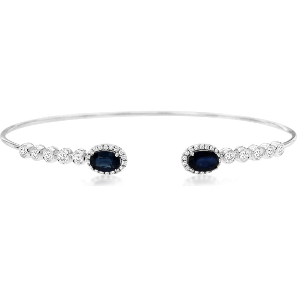 Royal 14K White Gold Sapphire & Diamond Bangle - Elegant Azure Brilliance