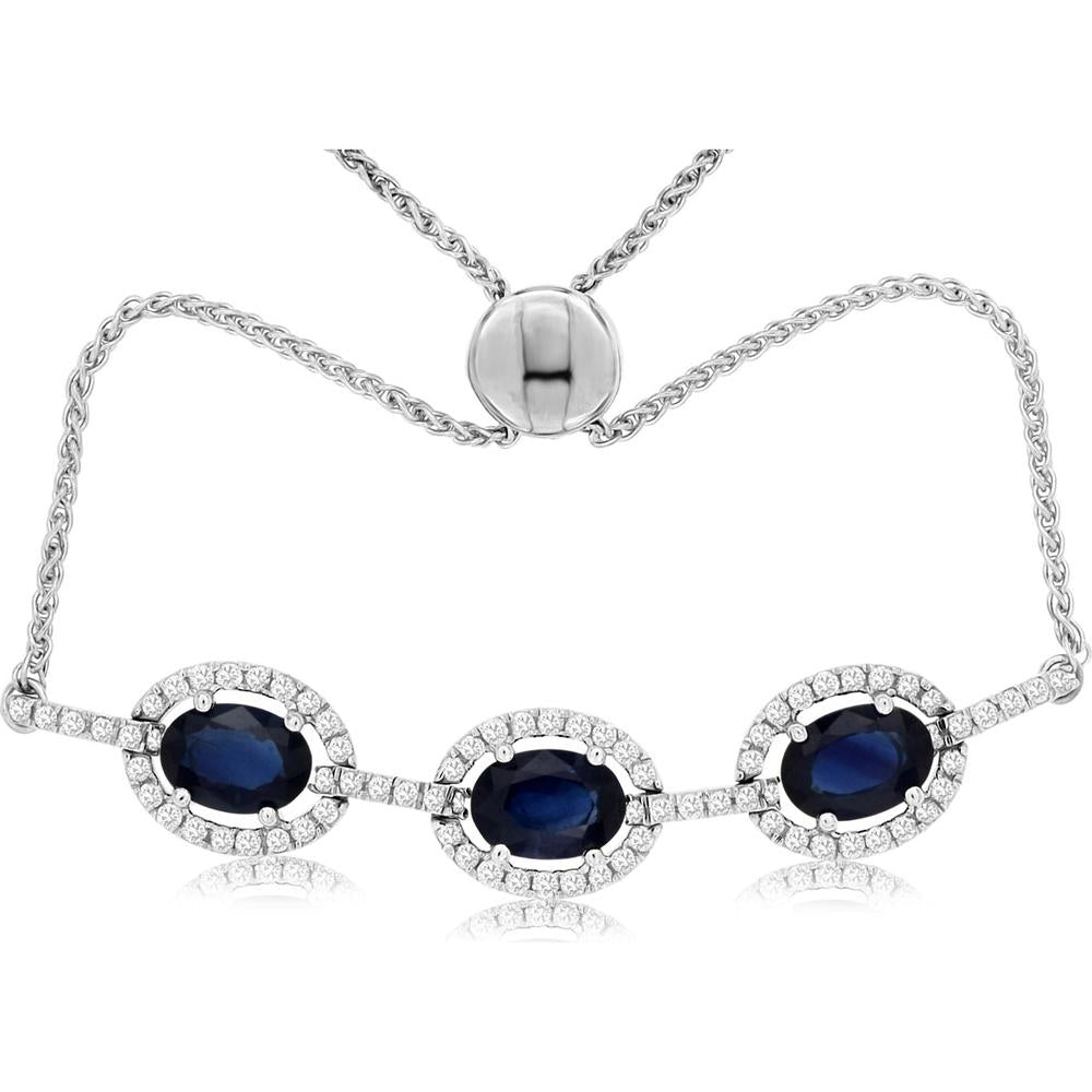 Royal 14K White Gold Sapphire & Diamond Bracelet with Oval Sapphires - 3.50 Carats Total Sapphire and Diamond Weight