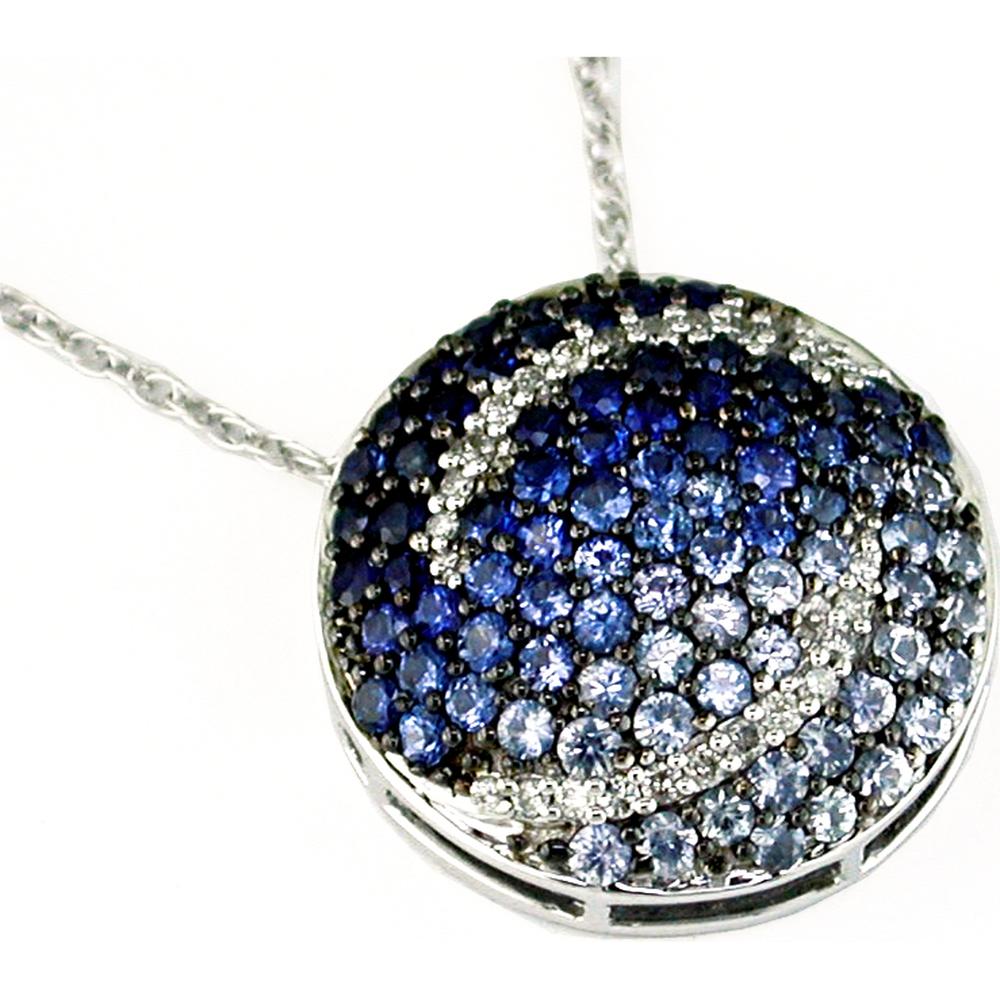 Royal 14K White Gold Sapphire & Diamond Circle Pendant - Timeless Elegance