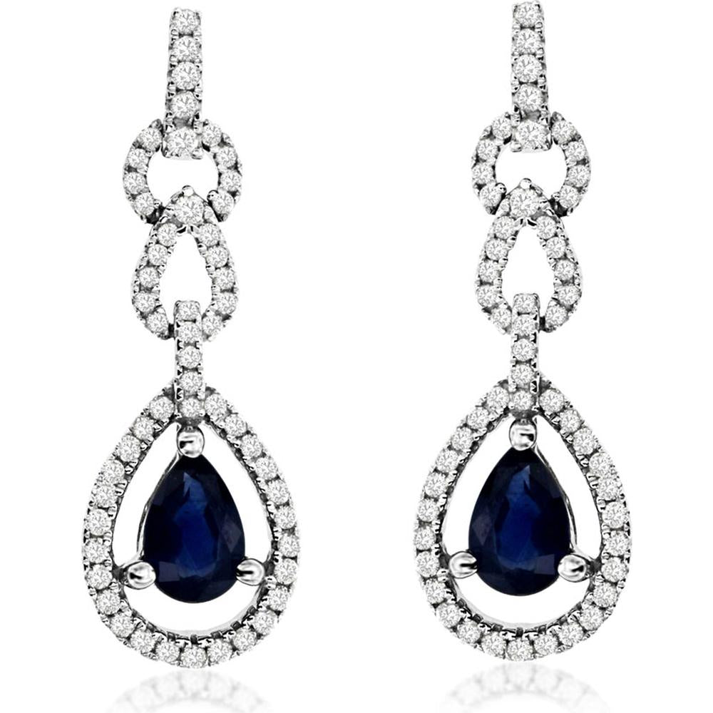 Royal 14K White Gold Sapphire & Diamond Drop Earrings - 1.40 Carats Total Gem Weight