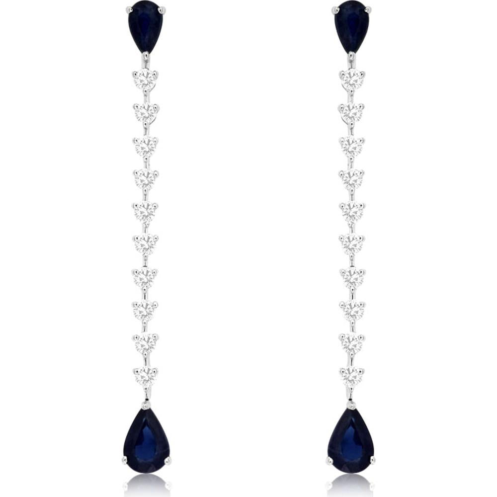 Royal 14K White Gold Sapphire & Diamond Drop Earrings - 1.62 Carats Total Sapphire Weight