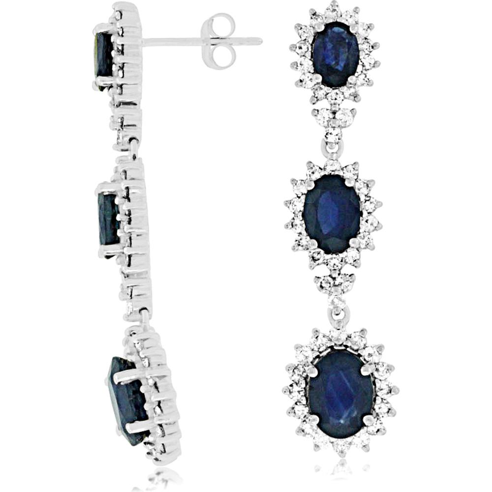 Royal 14K White Gold Sapphire & Diamond Drop Earrings - 1.90 Carats Total Gem Weight