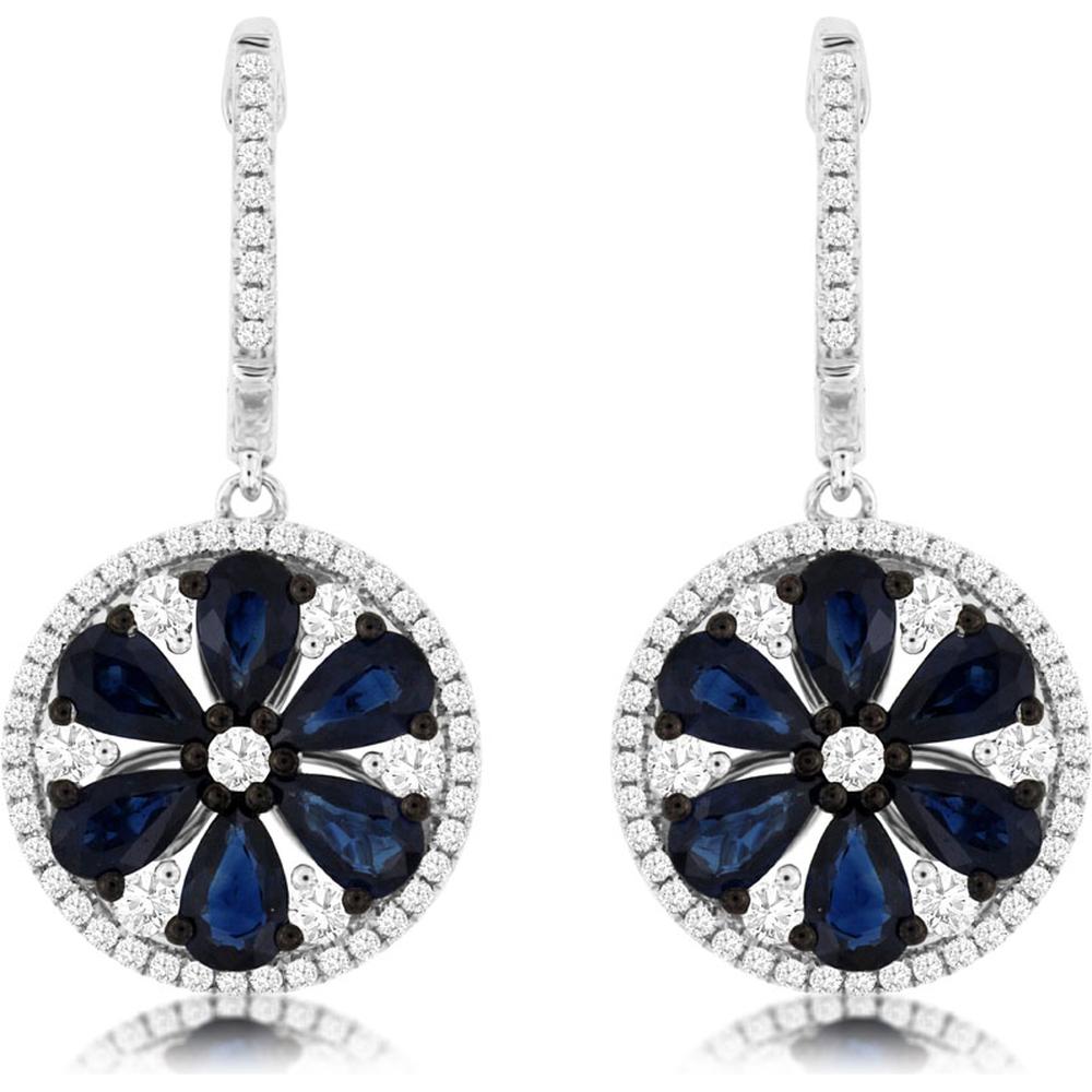 Royal 14K White Gold Sapphire & Diamond Drop Earrings - 3.10 Carats Total Sapphire Weight