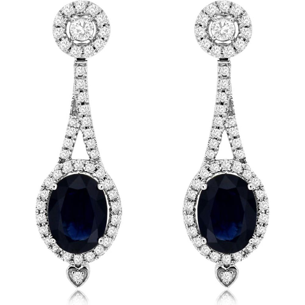 Royal 14K White Gold Sapphire & Diamond Drop Earrings - 3.57 Carats Total Gemstone Weight