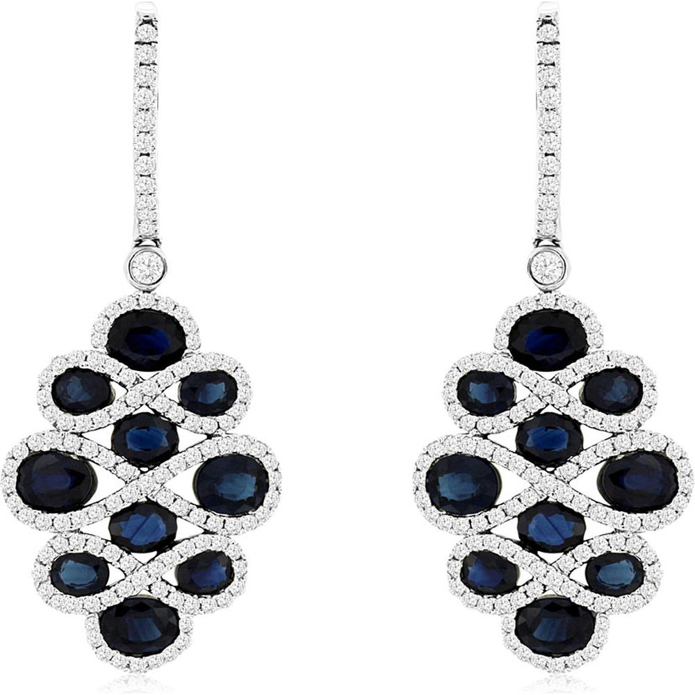 Royal 14K White Gold Sapphire and Diamond Drop Earrings - 4.70 Carats Total Weight