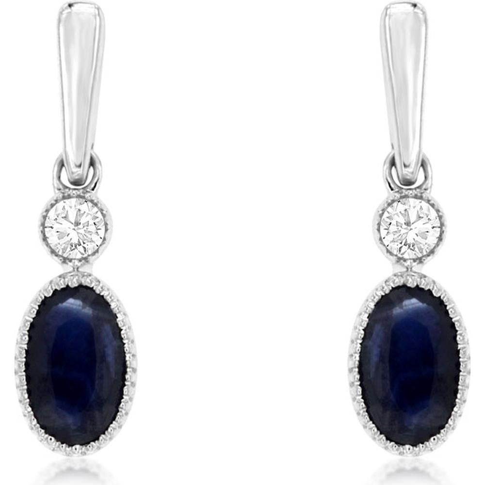 Royal 14K White Gold Sapphire & Diamond Drop Earrings with Milgrain Halo - 1.25 Carats Total Gem Weight