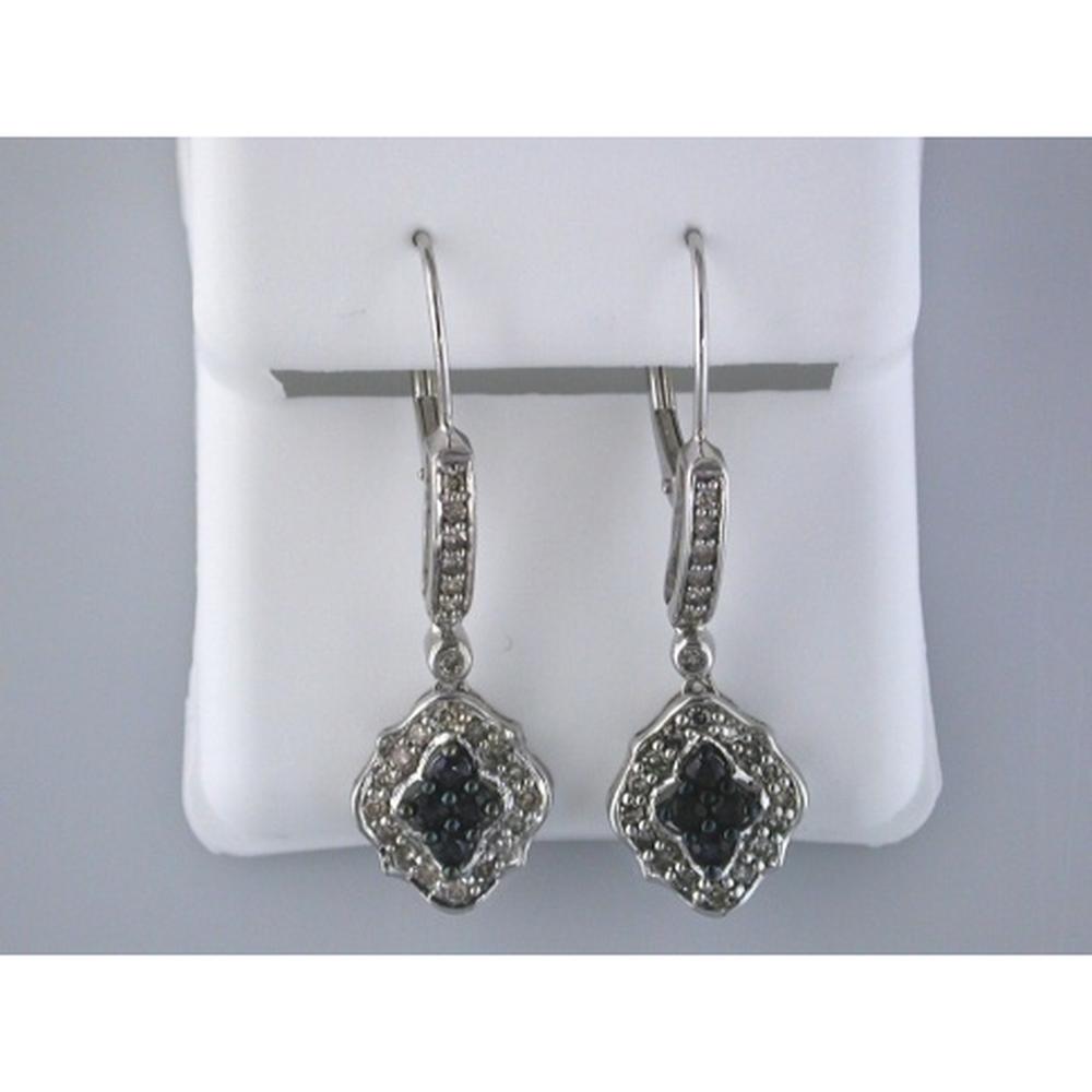 Royal 14K White Gold Sapphire & Diamond Drop Earrings with Round Sapphires - 0.70 Carats Total Sapphire Weight, 0.80 Carats Total Diamond Weight