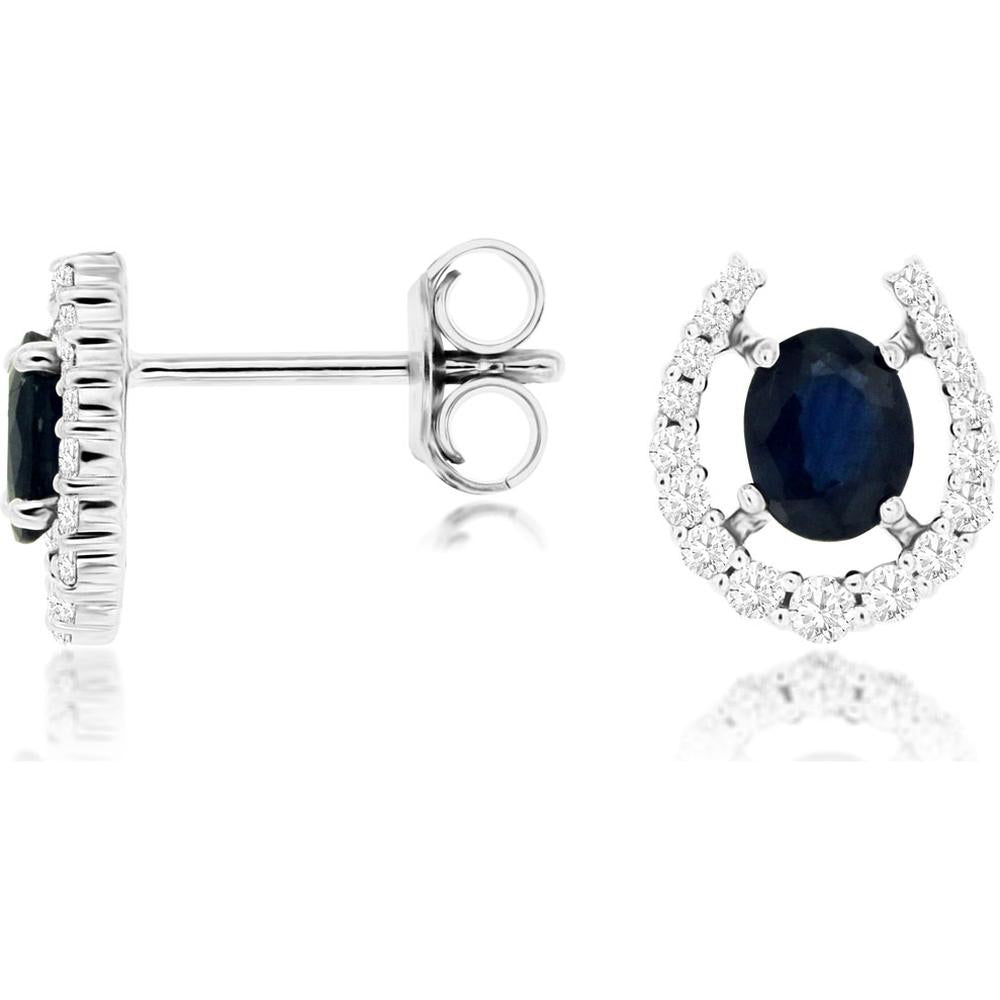 Royal 14K White Gold Sapphire & Diamond Earrings - 0.80 Carat Oval Shape Gemstones