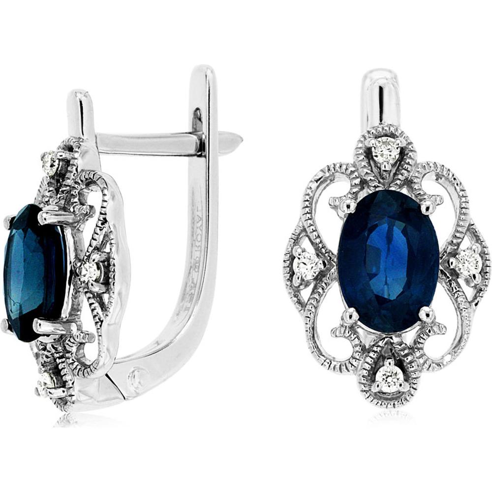 Royal 14K White Gold Sapphire & Diamond Earrings - 2.00 Carat Sapphire, 0.08 Carat Diamond