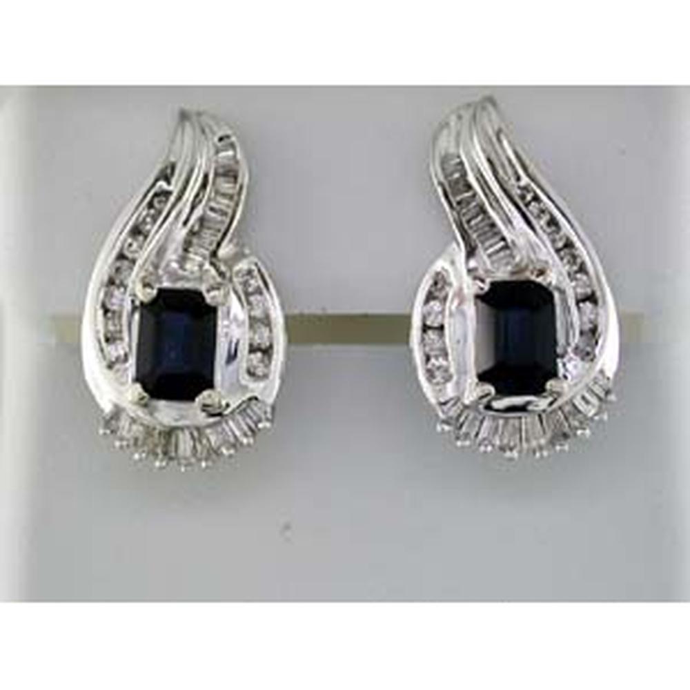 Royal 14K White Gold Sapphire & Diamond Earrings - 2.20 Carat Sapphire with Halo