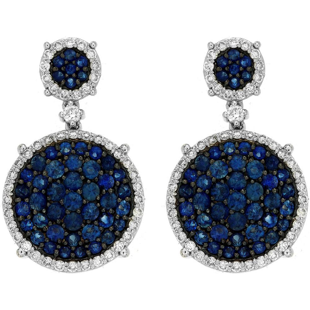 Royal 14K White Gold Sapphire & Diamond Earrings - 2.45 Carat Sapphire, 0.80 Carat Total Diamond Weight