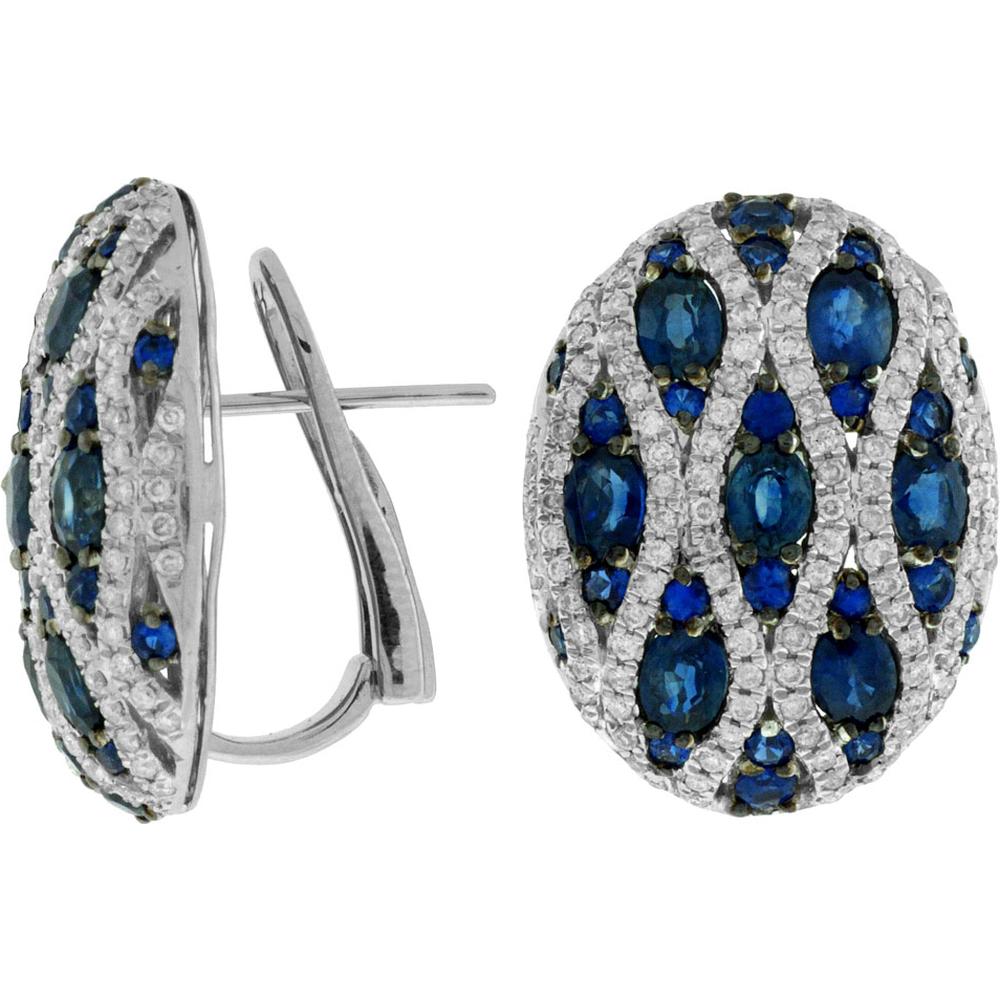 Royal 14K White Gold Sapphire & Diamond Earrings - 4.80 Carat Sapphire, 1.00 Carat Diamond