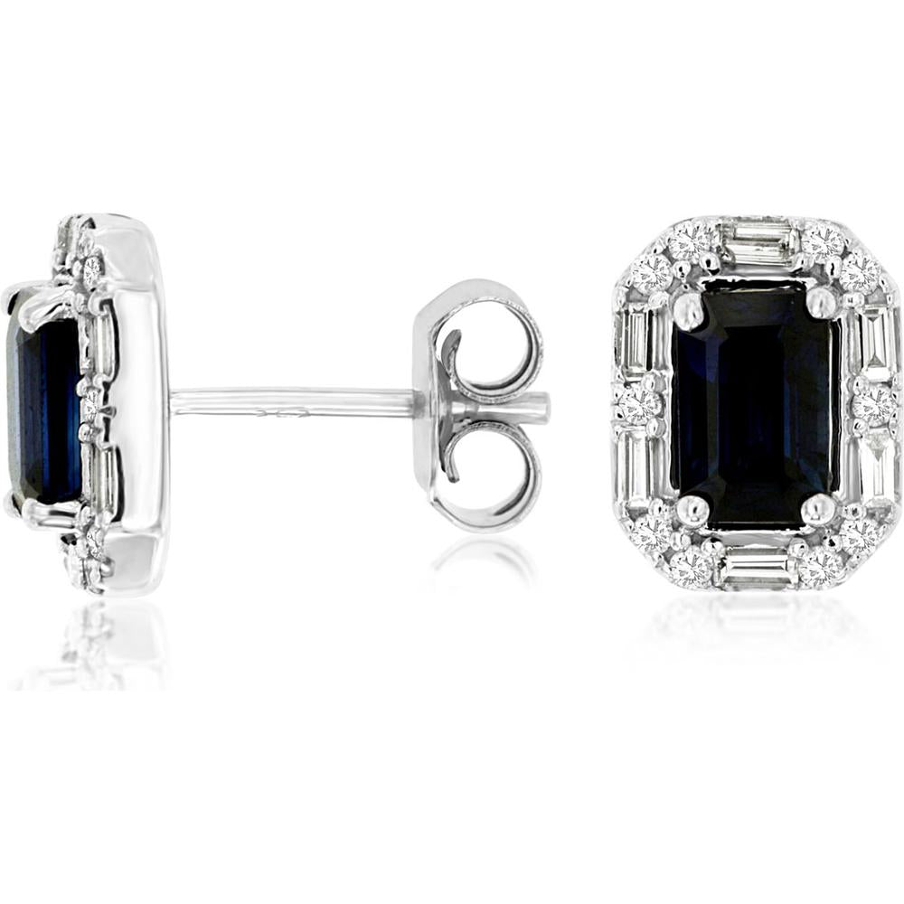 Royal 14K White Gold Sapphire & Diamond Earrings - Enchanting Radiance