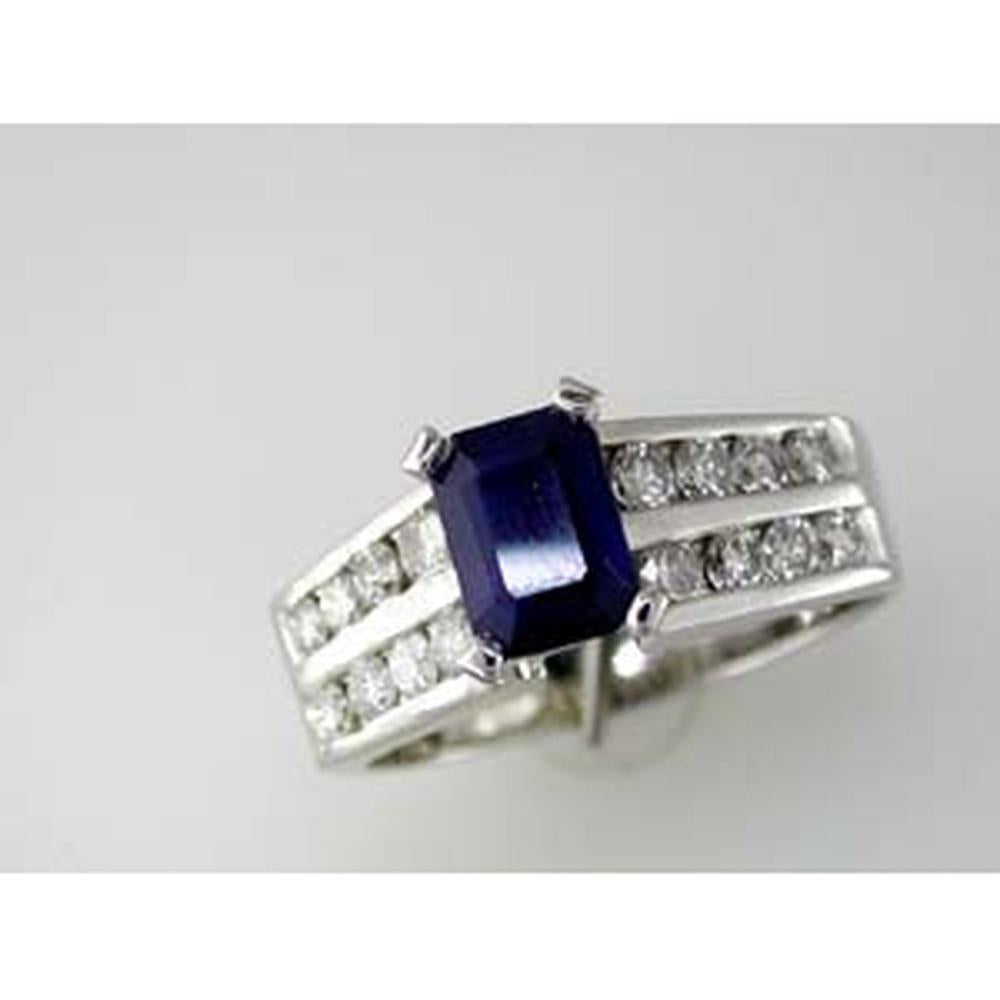 Royal 14K White Gold Sapphire and Diamond Engagement Ring - 1.10 Carat Sapphire, 0.70 Carat Diamond Total Weight