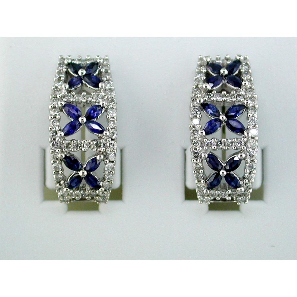 Royal 14K White Gold Sapphire & Diamond Flower Earrings - 1.50 Carat Total Gem Weight