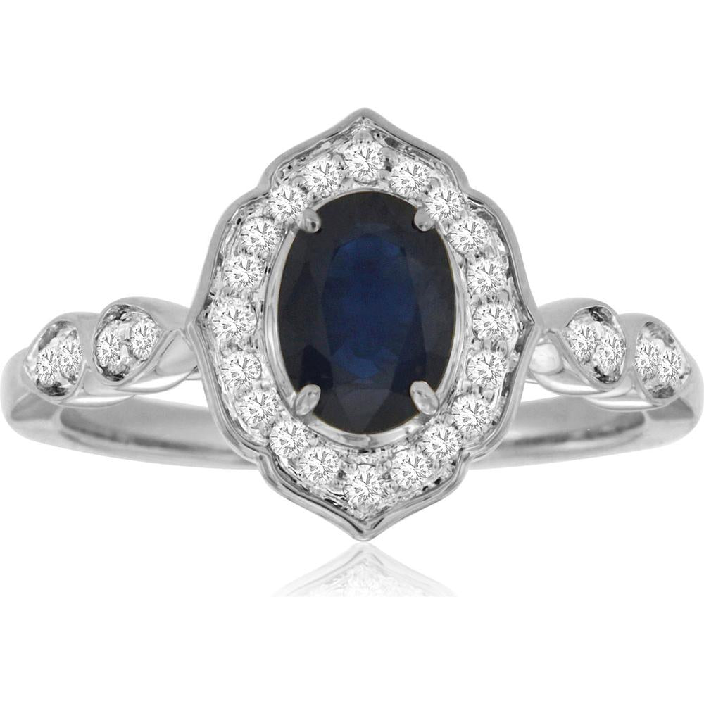 Royal 14K White Gold Sapphire & Diamond Free Form Ring - 1.00 Carat Sapphire & 0.21 Carat Diamonds