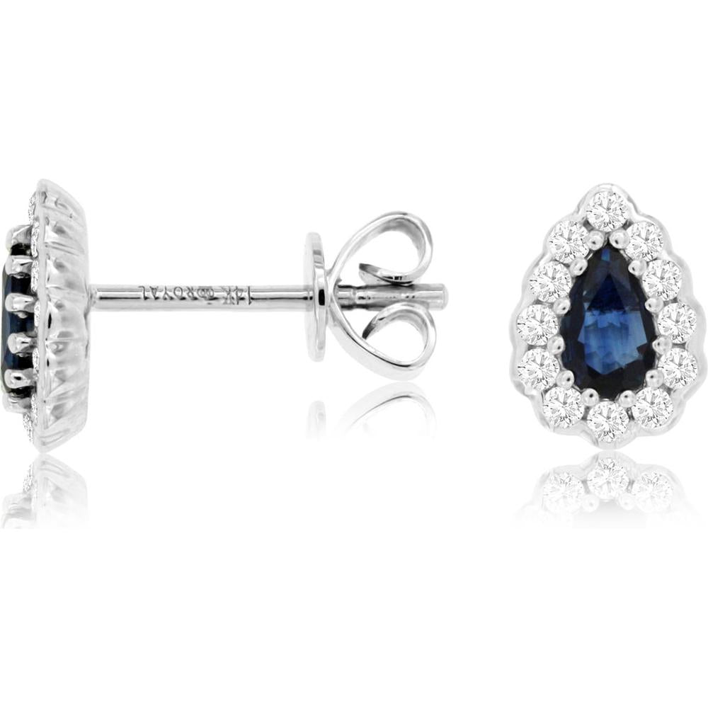 Royal 14K White Gold Sapphire & Diamond Halo Earrings - 0.56 Carat Sapphire, 0.21 Carat Diamond