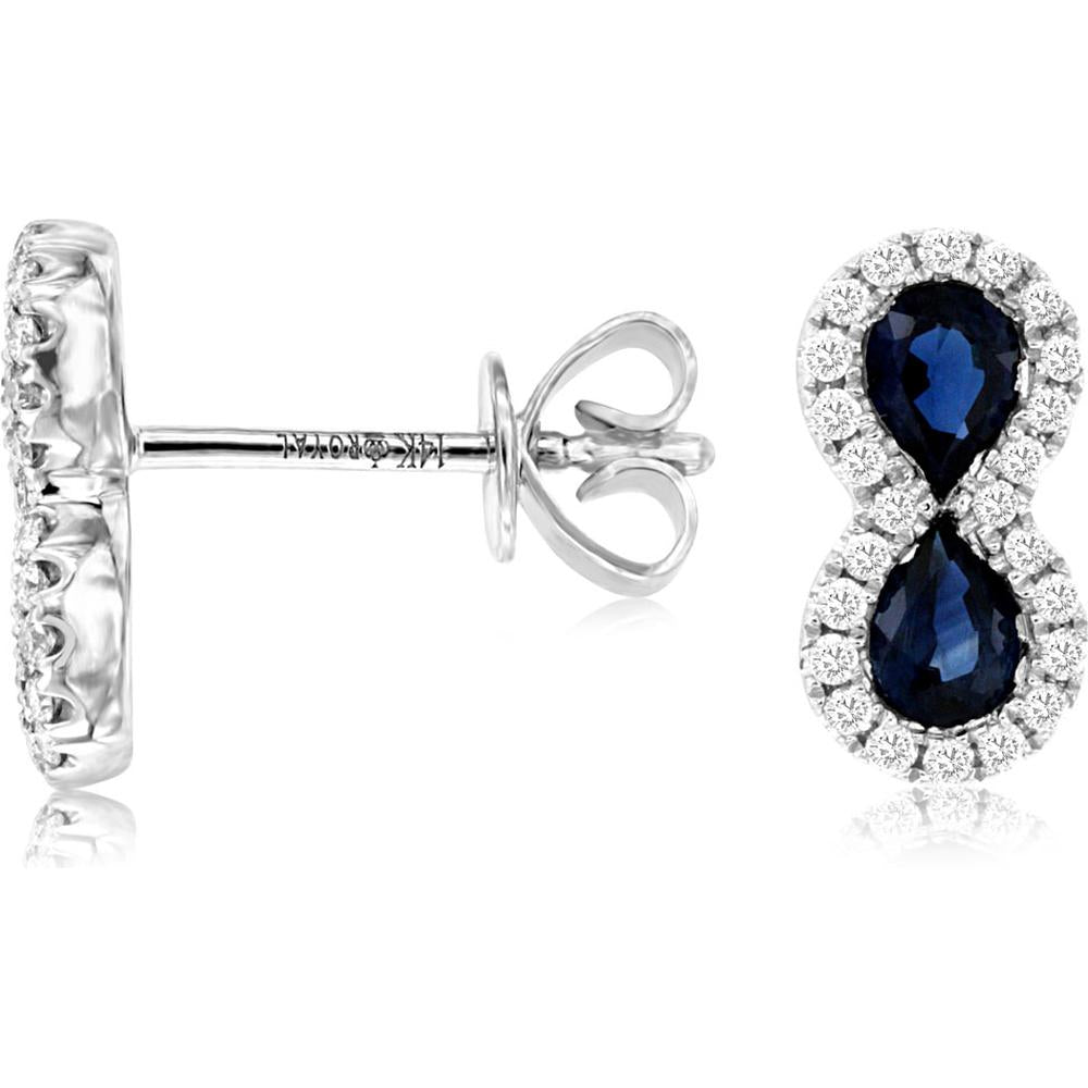 Royal 14K White Gold Sapphire and Diamond Halo Earrings - 1.50 Carats Total Gem Weight
