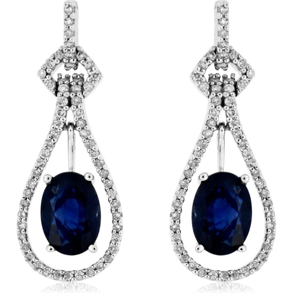 Royal 14K White Gold Sapphire and Diamond Halo Earrings - 2.00 Carat Sapphire Total Weight