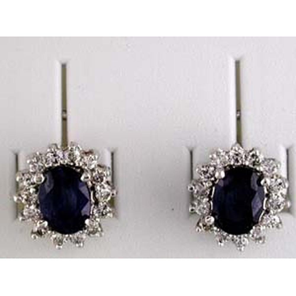 Royal 14K White Gold Sapphire & Diamond Halo Earrings - 2.00 Carats Total Sapphire Weight, 0.60 Carats Total Diamond Weight