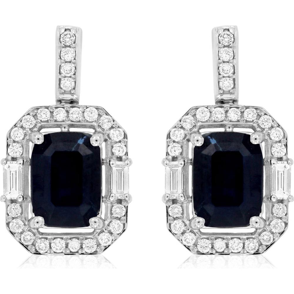Royal 14K White Gold Sapphire & Diamond Halo Earrings - 2.56 Carats Total Gem Weight
