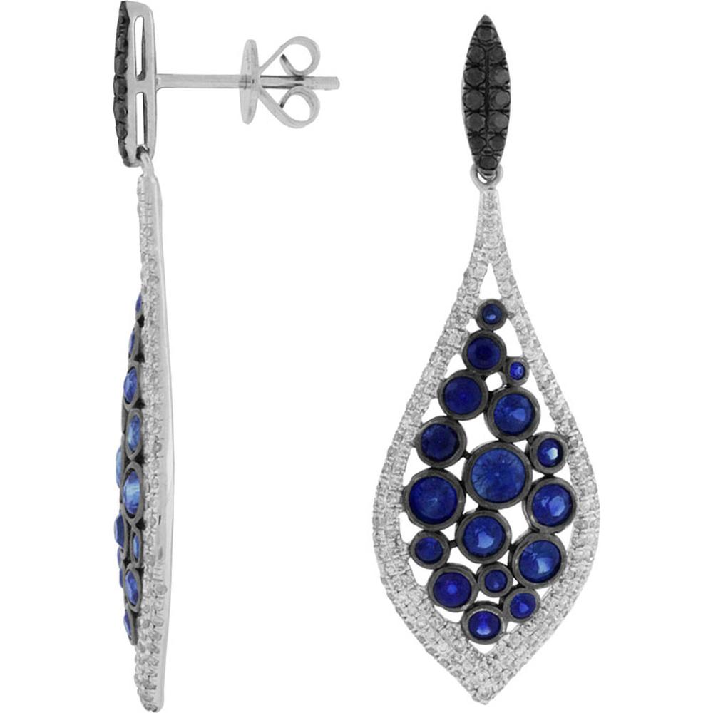 Royal 14K White Gold Sapphire and Diamond Halo Earrings - 2.60 Carat Sapphire, 0.80 Carat Diamond Total Weight