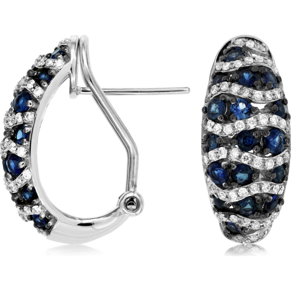 Royal 14K White Gold Sapphire and Diamond Halo Earrings - Timeless Elegance